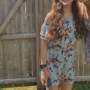 XS Teal Off-Shoulder Romper